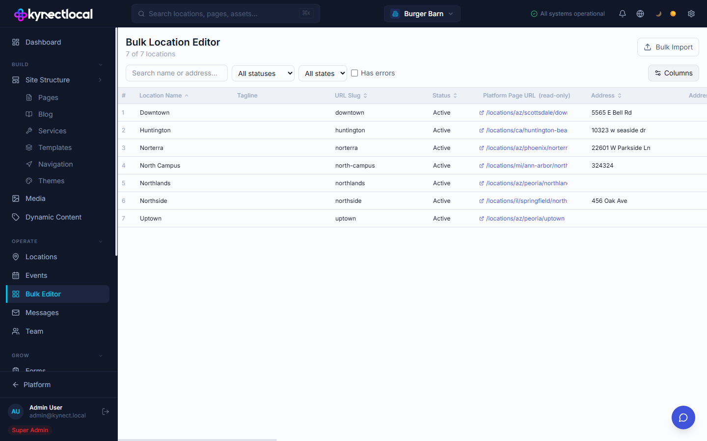 KynectLocal bulk editor — Offer schema